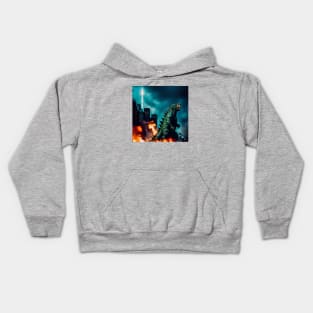 Godzilla in a city on fire Kids Hoodie